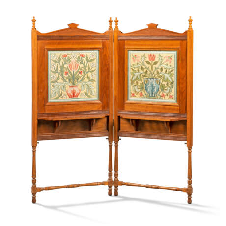 A LATE VICTORIAN ARTS AND CRAFTS WALNUT AND EMBROIDERY TWO-PANELLED SCREEN - фото 1