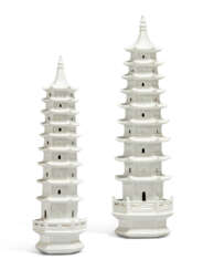 TWO CHINESE BLANC-DE-CHINE PORCELAIN PAGODAS