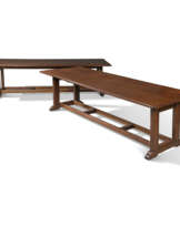 A PAIR OF ENGLISH ARTS AND CRAFTS OAK REFECTORY TABLES