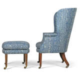 A GEORGE III MAHOGANY BARREL-BACK WING ARMCHAIR AND A LATER STOOL - photo 3
