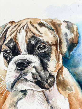 Boxer Pup Papier aquarelle Art moderne Aussi Portugal 2023 - photo 3