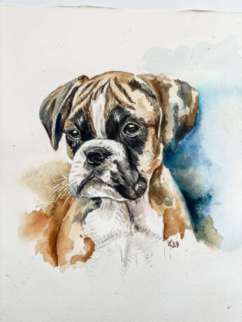 Boxer Pup Watercolor paper Modern art Aussi Portugal 2023 - photo 5