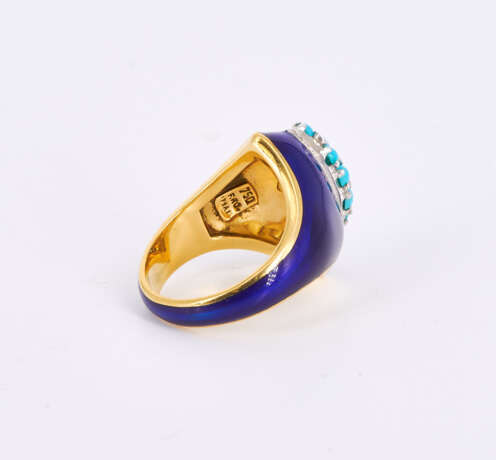 Enamel Turquoise Diamond Ring - photo 4