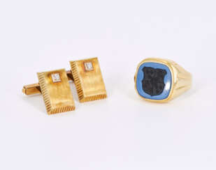 Set: Signet Ring and Diamond Cufflinks