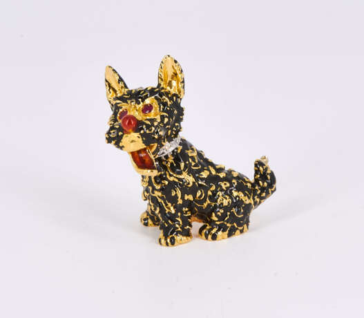 Dog as Enamel Diamond Brooch - photo 1