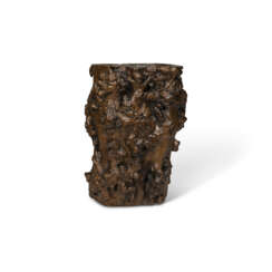 A ROOTWOOD TREE-TRUNK FORM SCROLL POT