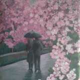Прогулка под дождём в весеннем парке Холст на картоне Импресионизм Городской пейзаж Турция 2023 г. - фото 4