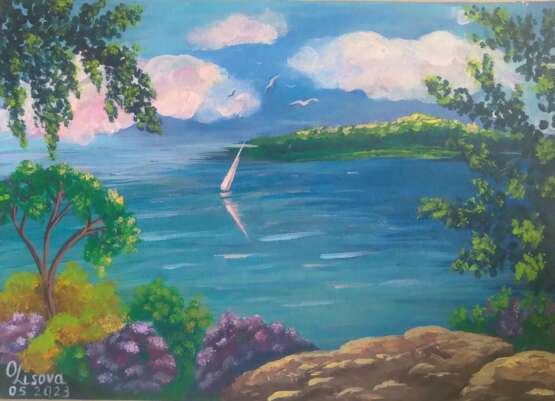 Замечательный майский день. Karton Acrylfarbe Impressionismus Marinemalerei Türkei 2023 - Foto 1