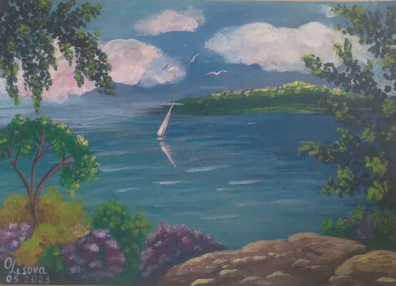 Замечательный майский день. Karton Acrylfarbe Impressionismus Marinemalerei Türkei 2023 - Foto 3