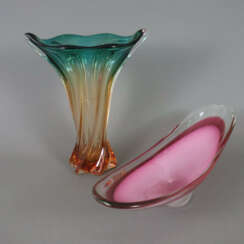 Große Glasschale und Vase - 20. Jh., 1x lange S