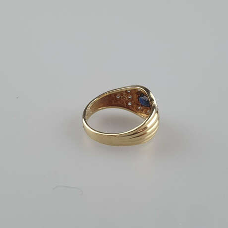 Saphirring mit Diamanten - Gelbgold 585/000 (14 - Foto 3