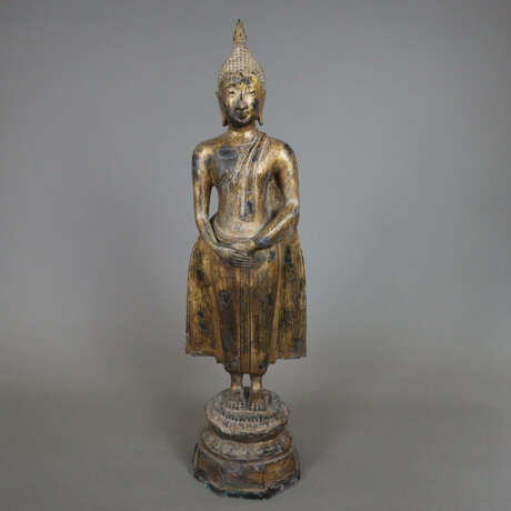 Stehende Buddhafigur - Thailand, Bronze mit Res - Foto 1