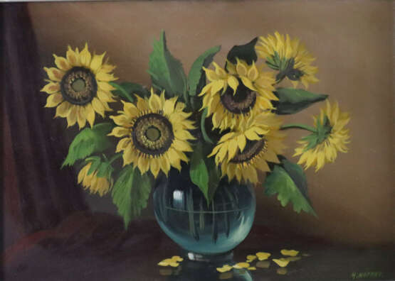 Hofman, H. - Sonnenblumen in Glasvase, Öl auf L - фото 1