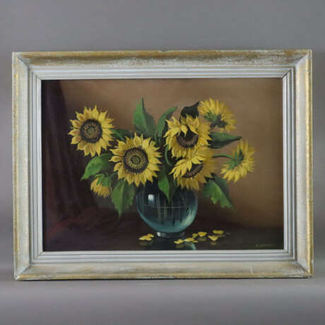 Hofman, H. - Sonnenblumen in Glasvase, Öl auf L - photo 2