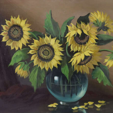 Hofman, H. - Sonnenblumen in Glasvase, Öl auf L - photo 3