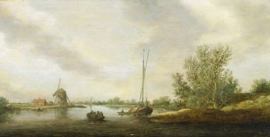 Holländische Flusslandschaft mit Booten und Windmühle - photo 1
