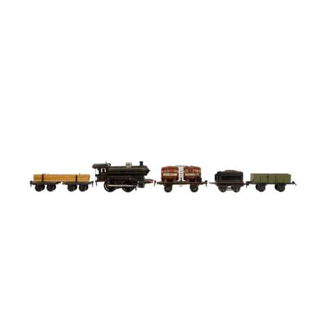 MÄRKLIN clockwork locomotive with 3 freight cars, gauge 1, 1919-25, - фото 2