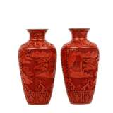 Pair of red carved lacquer vases, CHINA, 20th c. - фото 3