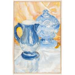 Painter of the 20th century "Carafe and bonbonniere of cut crystal glass".