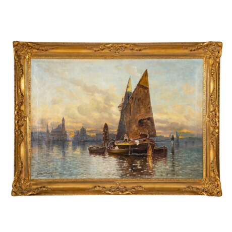 LUBICH, FERNAND (XIX-XX) "Sailors in the Venice Lagoon at Dusk". - Foto 2