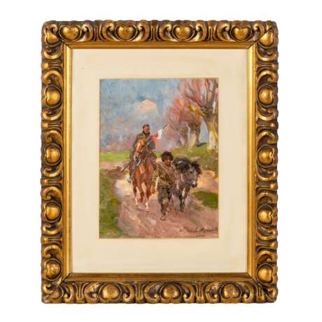 KOSSAK, WOJCIECH (painter of the 19th/20th century), "Soldier on horseback leading away a Cossack", - photo 2