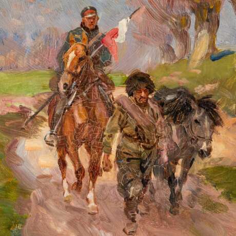 KOSSAK, WOJCIECH (painter of the 19th/20th century), "Soldier on horseback leading away a Cossack", - фото 4