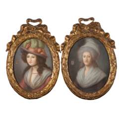 PAINTER OF THE XIX CENTURY "Two portraits, Marie Antoinette and Marie Therese de Siziles".