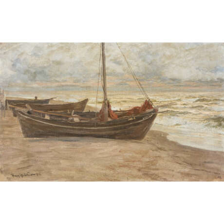 Painter 19th century, "Boats on the beach", - Foto 1