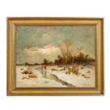 THOMASSIN, L. (?, artist 19th/20th c.), "Winter landscape with hunters at a brook", - photo 2