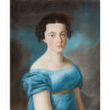HERING (?, artist 1st half 19th c.), "Portrait of a young lady in blue empire dress", - photo 1