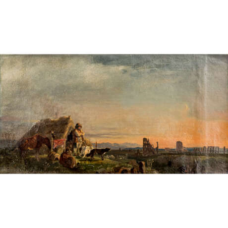 BÜRKEL, Heinrich, ATTR./UMKREIS/NACH (H.B.: 1802-1869), "Shepherd in southern ruined landscape", - фото 1