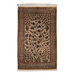 Oriental silk carpet. GHOM/PERSIA ('TURKAS TEHERAN'), 20th c., 224x140 cm.