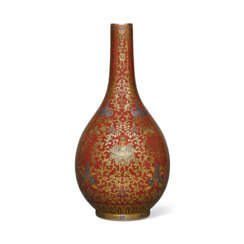 A VERY RARE SILVER AND GILT-DECOCRATED RED-GLAZED VASE