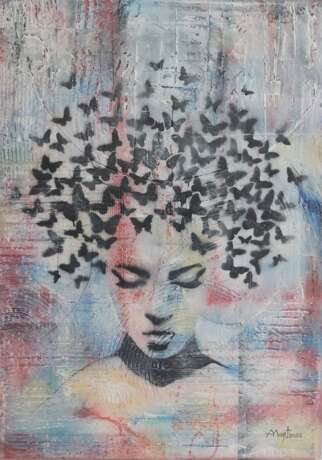 "ВЕСНА чёрные бабочки " Canvas on the subframe Acrylic paint Abstract Expressionism Гомель 2023 - photo 1