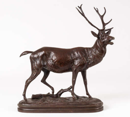 Antoine Louis BARYE (1796-1875), Cerf bramant, Bronze, signiert - photo 1