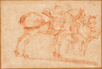 Nicolaes BERCHEM (1620-1683), zugeschrieben, Pferde-Studie, rote Kreide auf Papier