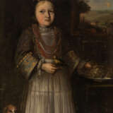 UNBEKANNTER MALER DES BAROCKS, Portrait eines Mädchens mit Hund und Vogel, Öl auf Leinwand, datiert - Foto 1