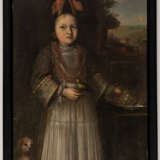 UNBEKANNTER MALER DES BAROCKS, Portrait eines Mädchens mit Hund und Vogel, Öl auf Leinwand, datiert - Foto 2