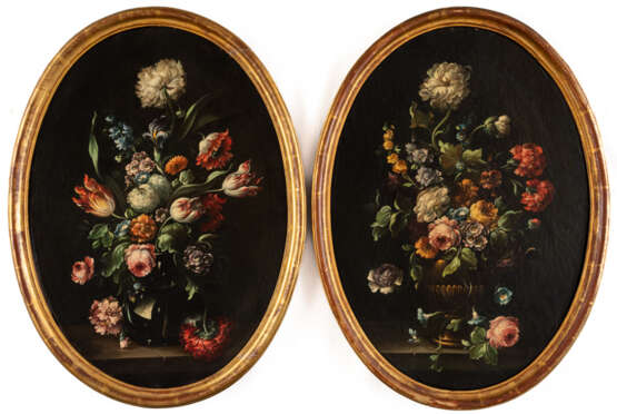 UNBEKANNTER MALER, Zwei Blumen-Stillleben, Öl auf Leinwand - Foto 1