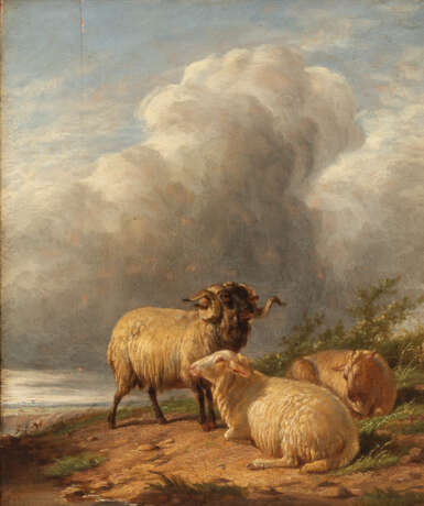 UNBEKANNTER MALER, Schafe, Öl auf Holz, 19. Jh. - Foto 1