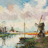 Herman HIENSCH (1912-1968), Landschaft mit Windmühlen, Öl auf Hartfaserplatte, signiert - Foto 1