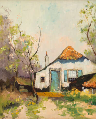 Herman HIENSCH (1912-1968), Haus in Landschaft, Öl auf Hartfaserplatte, signiert - Foto 1