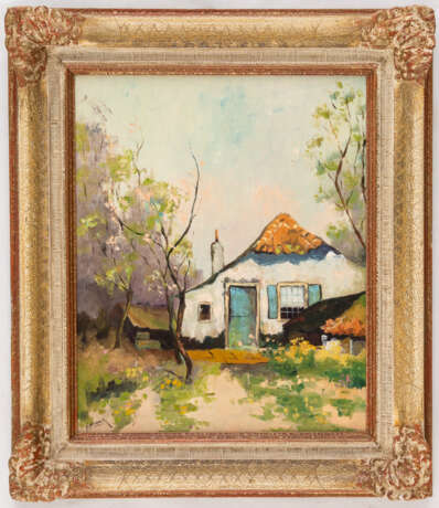 Herman HIENSCH (1912-1968), Haus in Landschaft, Öl auf Hartfaserplatte, signiert - Foto 2