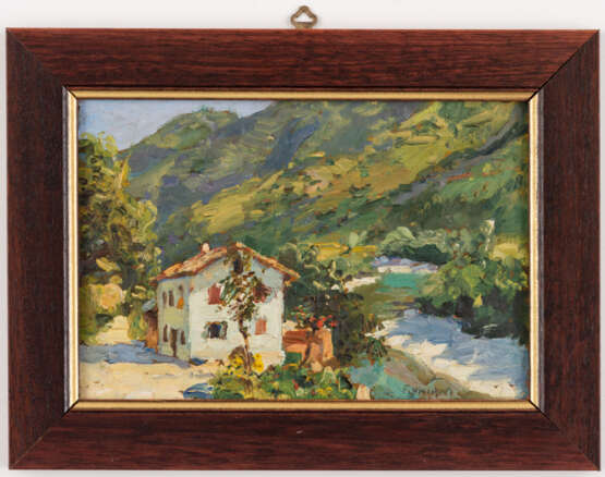 Ugo FLUMIANI (1876-1938), Haus in Südtirol, Öl auf Malkarton, signiert - Foto 2