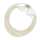 FIVE-STRAND NATURAL PEARL AND DIAMOND NECKLACE - photo 1