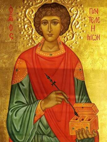 Ikone „Icon of St. Panteleimon“, Blattgold, iconography, Byzantine style, iconography, Russia Moscow, 2010 - Foto 1