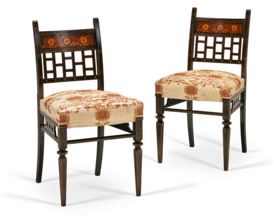 A PAIR OF AMERICAN AESTHETIC MOVEMENT INLAID AND PARCEL-GILT EBONIZED CHERRYWOOD SIDE CHAIRS - photo 1