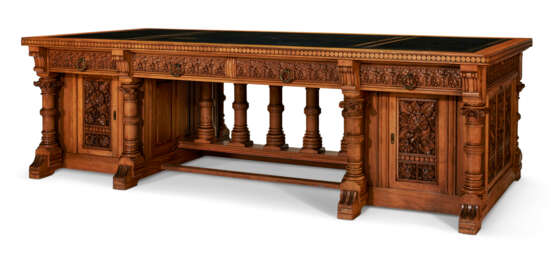 THE MARK HOPKINS FAMILY AMERICAN AESTHETIC MOVEMENT CARVED WALNUT LIBRARY TABLE - photo 1