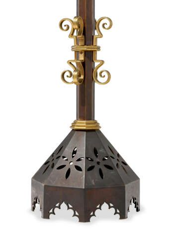 A LARGE PAIR OF REFORMED GOTHIC PATINATED-BRONZE AND BRASS TEN-LIGHT STANDING CANDELABRA - фото 4