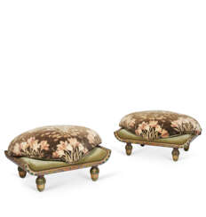 A PAIR OF EGYPTIAN REVIVAL PAINTED FOOTSTOOLS